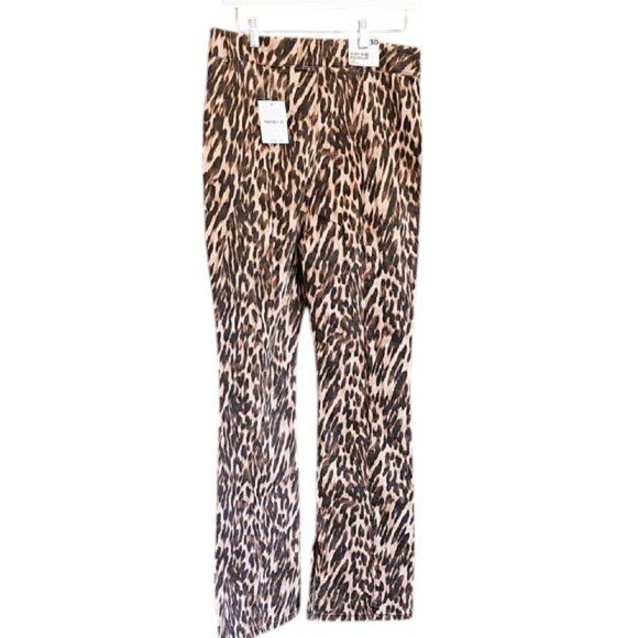 NWT Forever 21 Leopard Print Bootcut High Rise Jeans stretch split leg slim fit - Picture 4 of 16